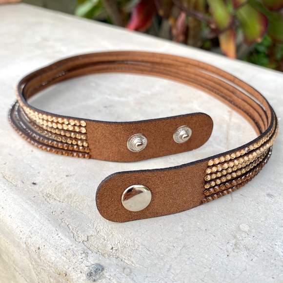 GUESS double wrap bracelet faux leather rhinestone ombré copper cuff metallic - Picture 6 of 8